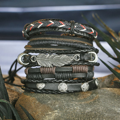 Многослойные Кожаные браслеты для мужчин и женщин - 5 штук в комплекте